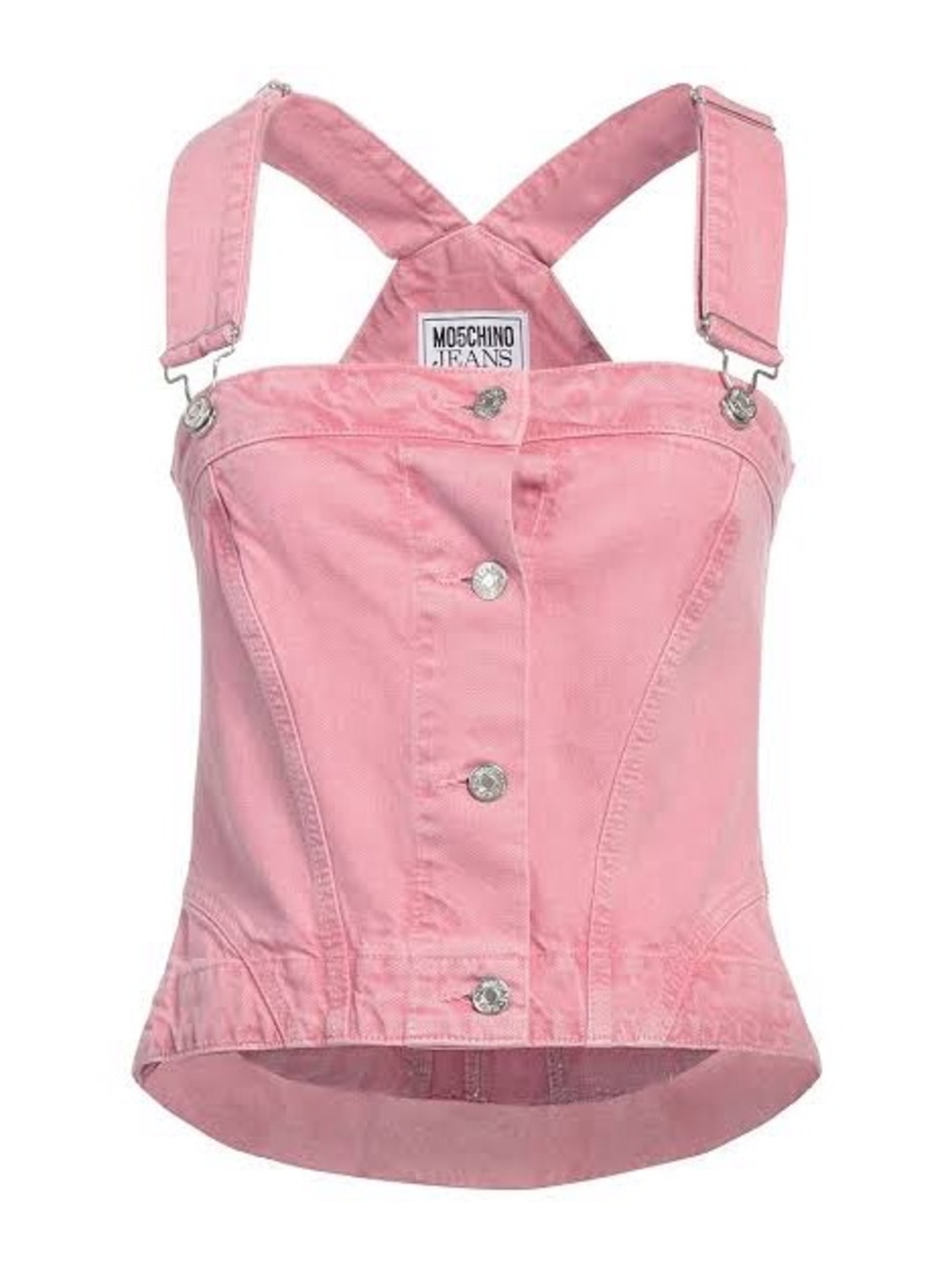 Moschino Pink Denim Cotton Overalls Corset Bustier Top